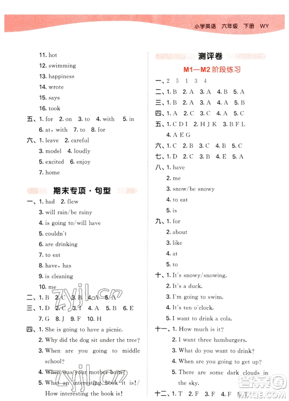 地質(zhì)出版社2023春季53天天練六年級英語下冊外研版參考答案