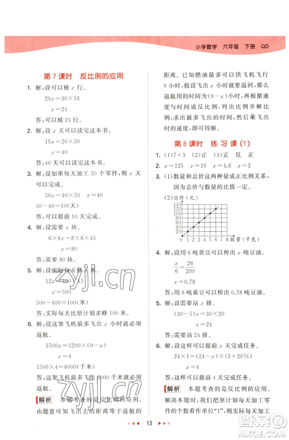 教育科學(xué)出版社2023春季53天天練六年級數(shù)學(xué)下冊青島版參考答案