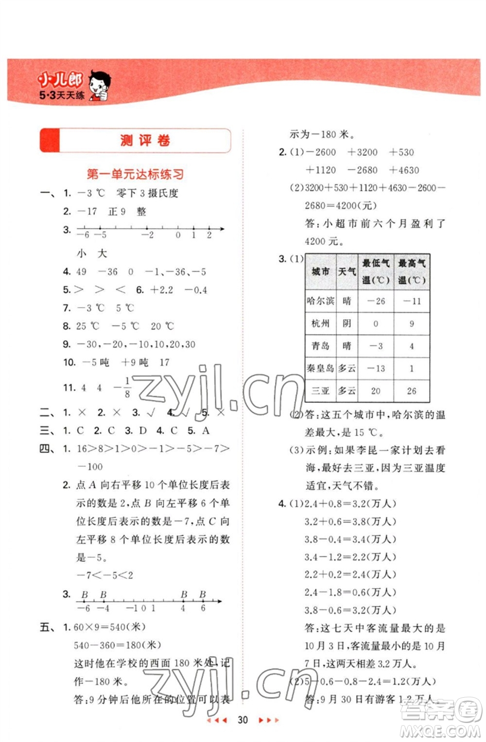 西安出版社2023春季53天天練六年級(jí)數(shù)學(xué)下冊冀教版參考答案