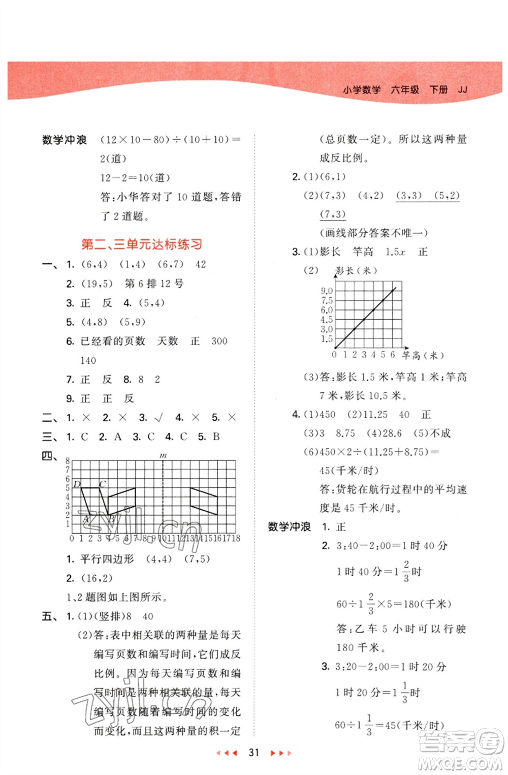 西安出版社2023春季53天天練六年級(jí)數(shù)學(xué)下冊冀教版參考答案