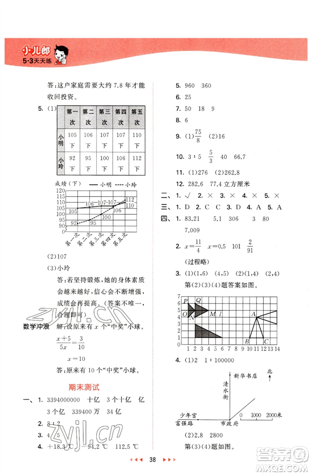 西安出版社2023春季53天天練六年級(jí)數(shù)學(xué)下冊冀教版參考答案