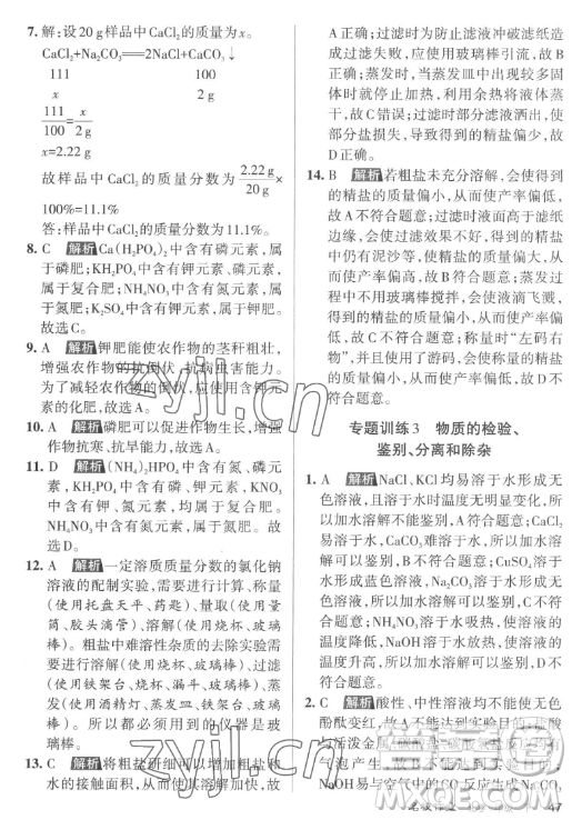 北京教育出版社2023名校作業(yè)九年級下冊化學(xué)滬教版山西專版答案