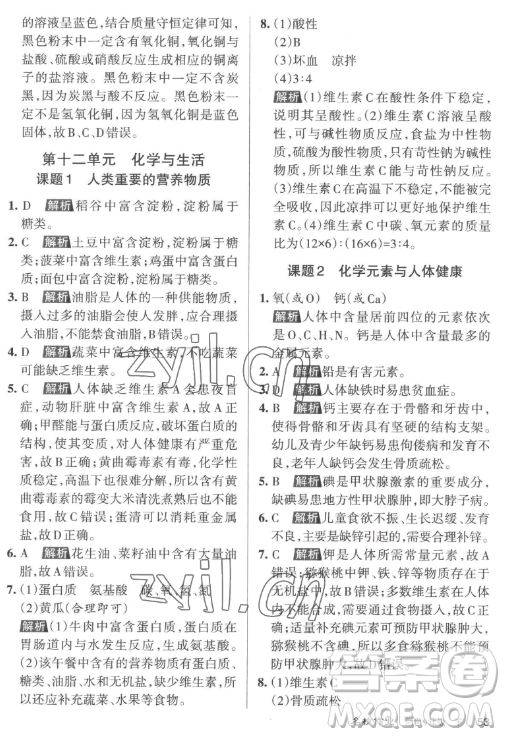 北京教育出版社2023名校作業(yè)九年級下冊化學(xué)滬教版山西專版答案