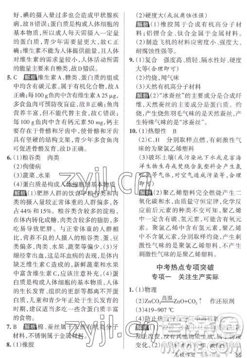 北京教育出版社2023名校作業(yè)九年級下冊化學(xué)滬教版山西專版答案