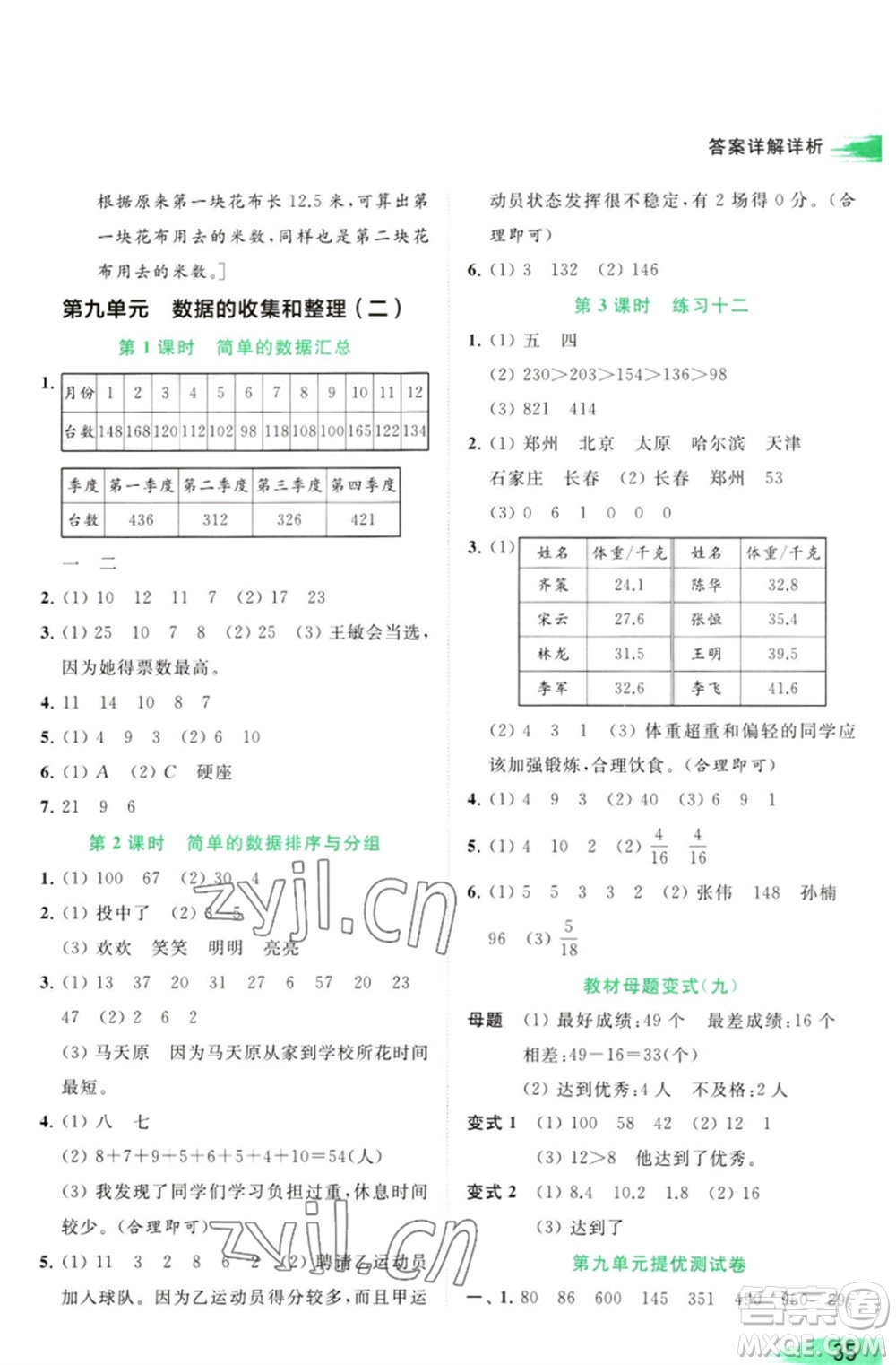 北京教育出版社2023亮點給力提優(yōu)班多維互動空間三年級數(shù)學(xué)下冊蘇教版參考答案