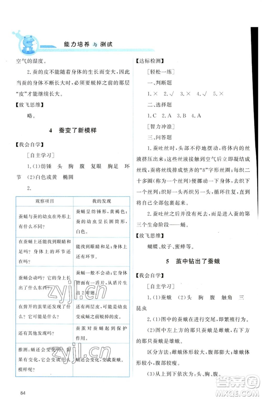 教育科學出版社2023能力培養(yǎng)與測試三年級科學下冊科教版參考答案