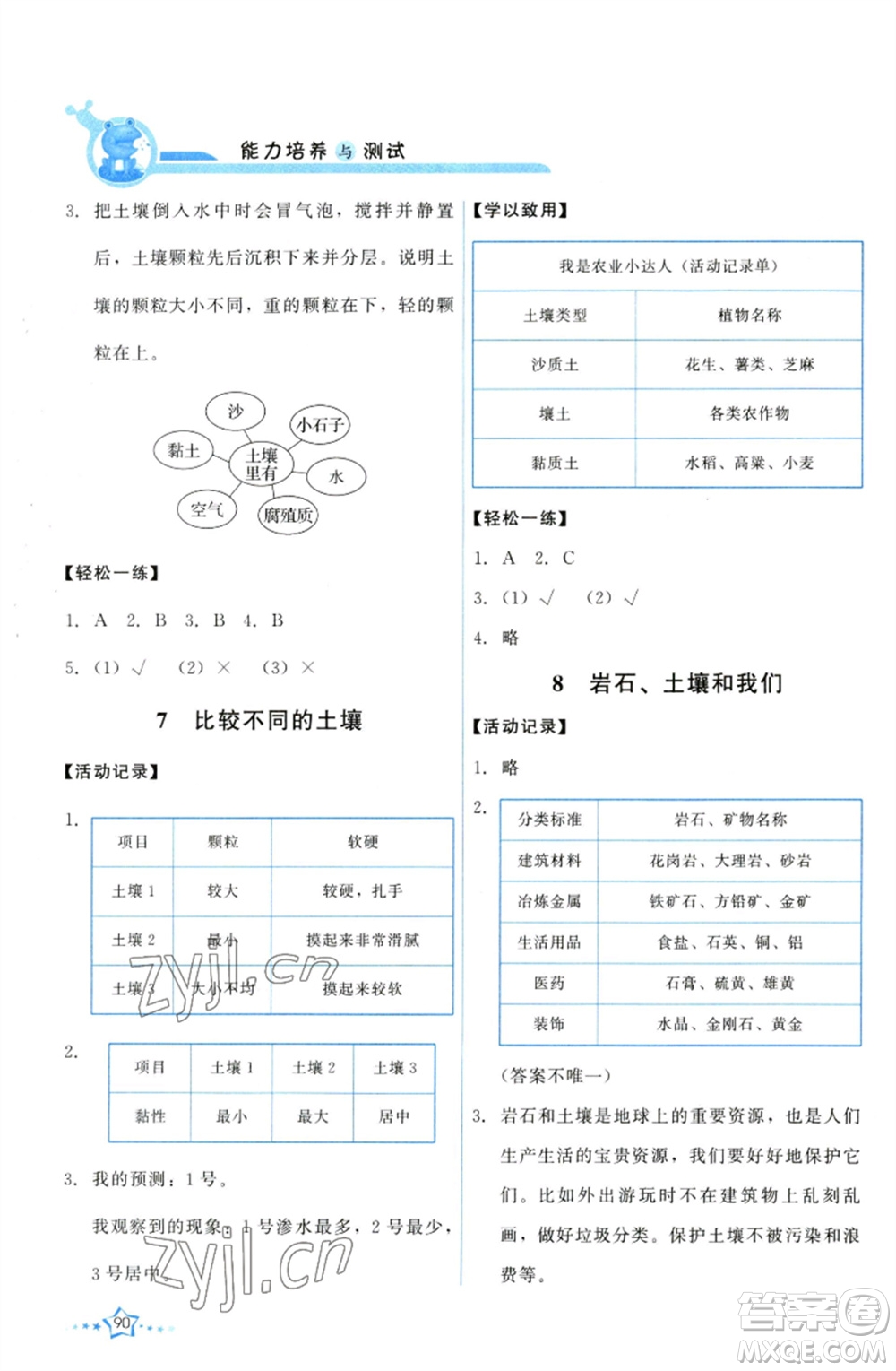 教育科學(xué)出版社2023能力培養(yǎng)與測試四年級科學(xué)下冊科教版參考答案