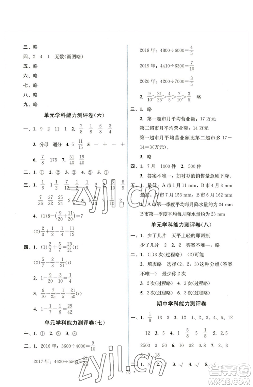 人民教育出版社2023能力培養(yǎng)與測試五年級數(shù)學(xué)下冊人教版湖南專版參考答案