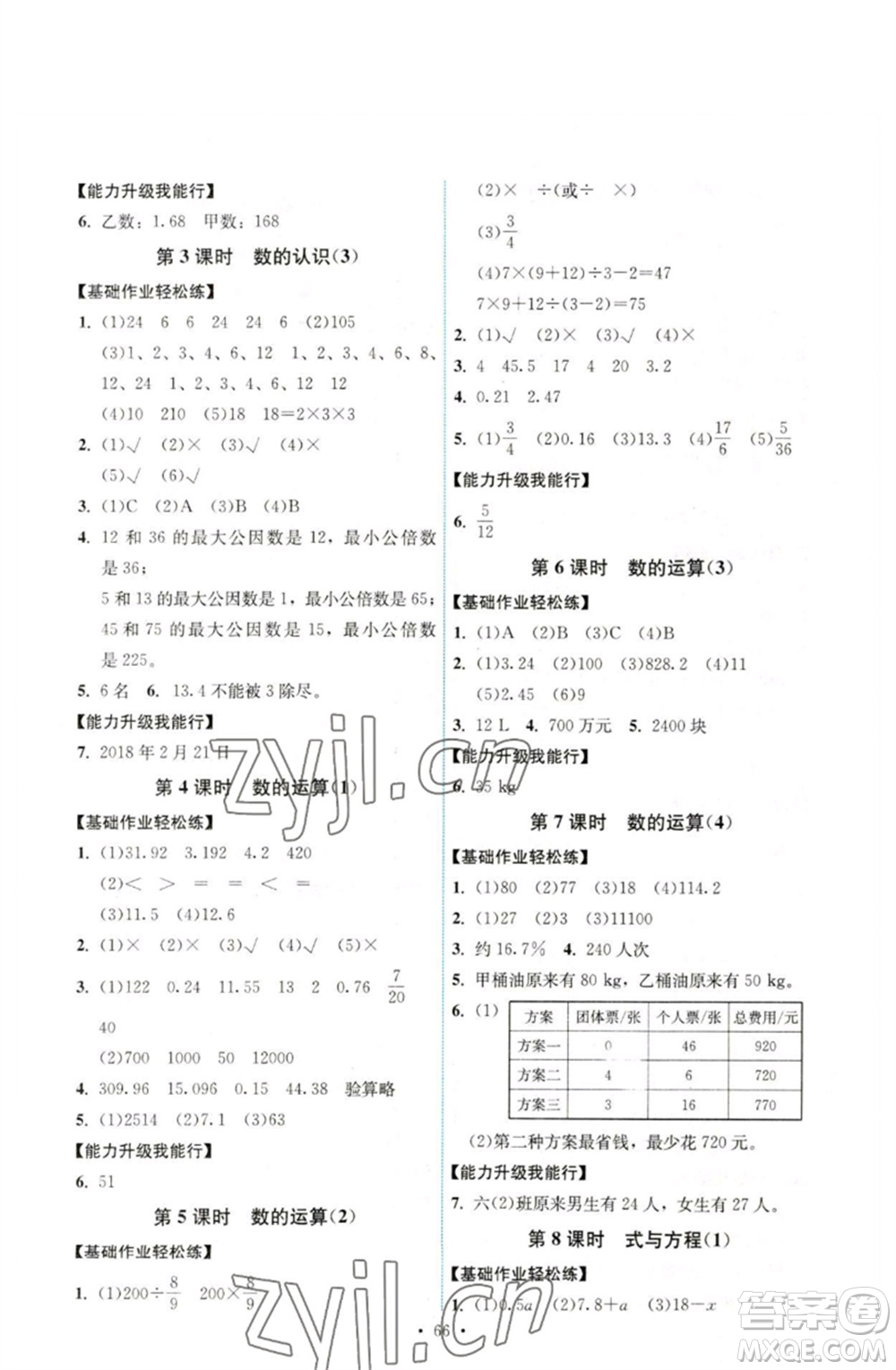 人民教育出版社2023能力培養(yǎng)與測試六年級數(shù)學(xué)下冊人教版湖南專版參考答案