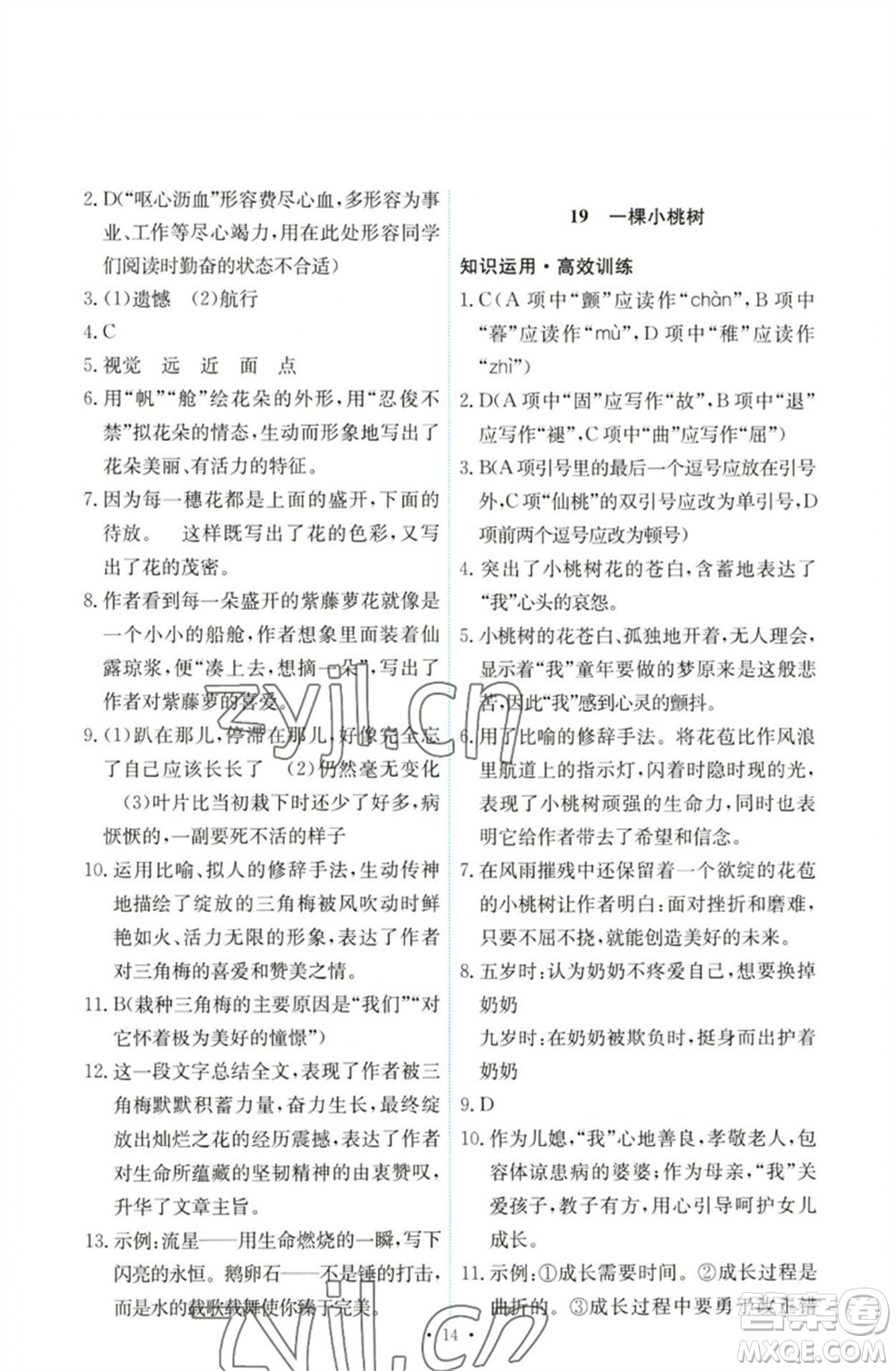 人民教育出版社2023能力培養(yǎng)與測(cè)試七年級(jí)語(yǔ)文下冊(cè)人教版參考答案