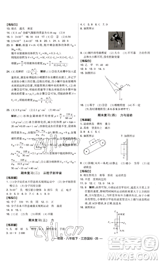 寧夏人民教育出版社2023經(jīng)綸學典課時作業(yè)八年級下冊物理江蘇國標版答案