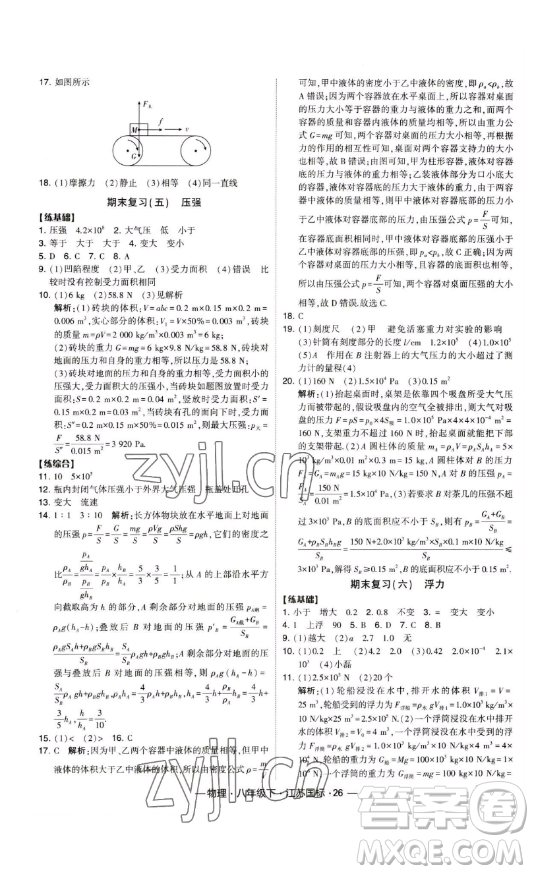 寧夏人民教育出版社2023經(jīng)綸學典課時作業(yè)八年級下冊物理江蘇國標版答案