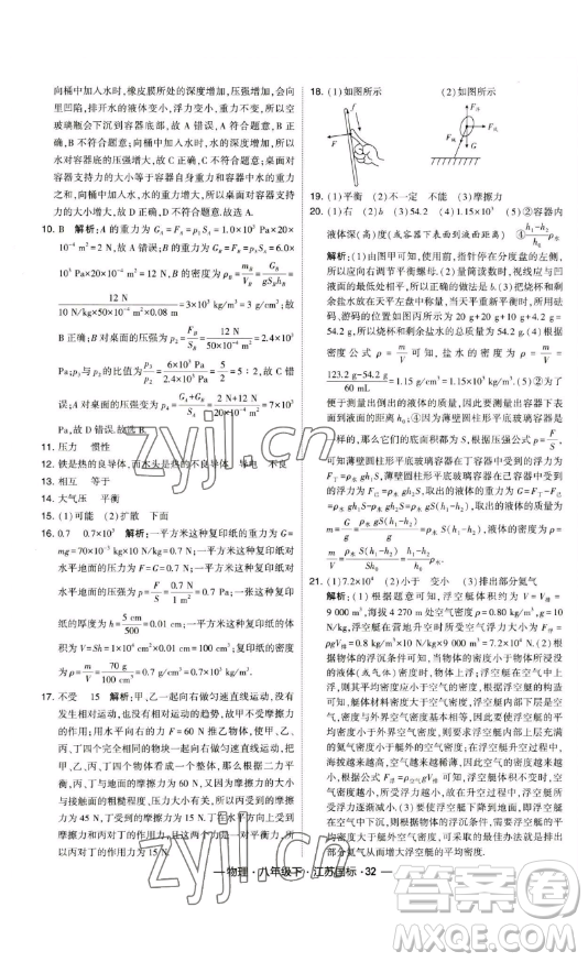 寧夏人民教育出版社2023經(jīng)綸學典課時作業(yè)八年級下冊物理江蘇國標版答案