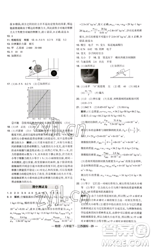 寧夏人民教育出版社2023經(jīng)綸學典課時作業(yè)八年級下冊物理江蘇國標版答案