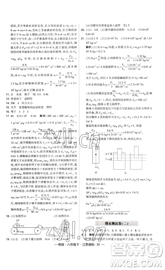 寧夏人民教育出版社2023經(jīng)綸學典課時作業(yè)八年級下冊物理江蘇國標版答案