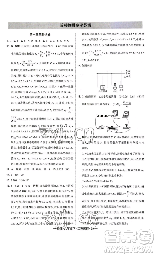 寧夏人民教育出版社2023經(jīng)綸學(xué)典課時(shí)作業(yè)九年級(jí)下冊物理江蘇國標(biāo)版答案