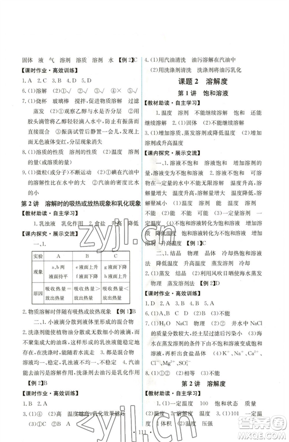 人民教育出版社2023能力培養(yǎng)與測試九年級化學(xué)下冊人教版湖南專版參考答案