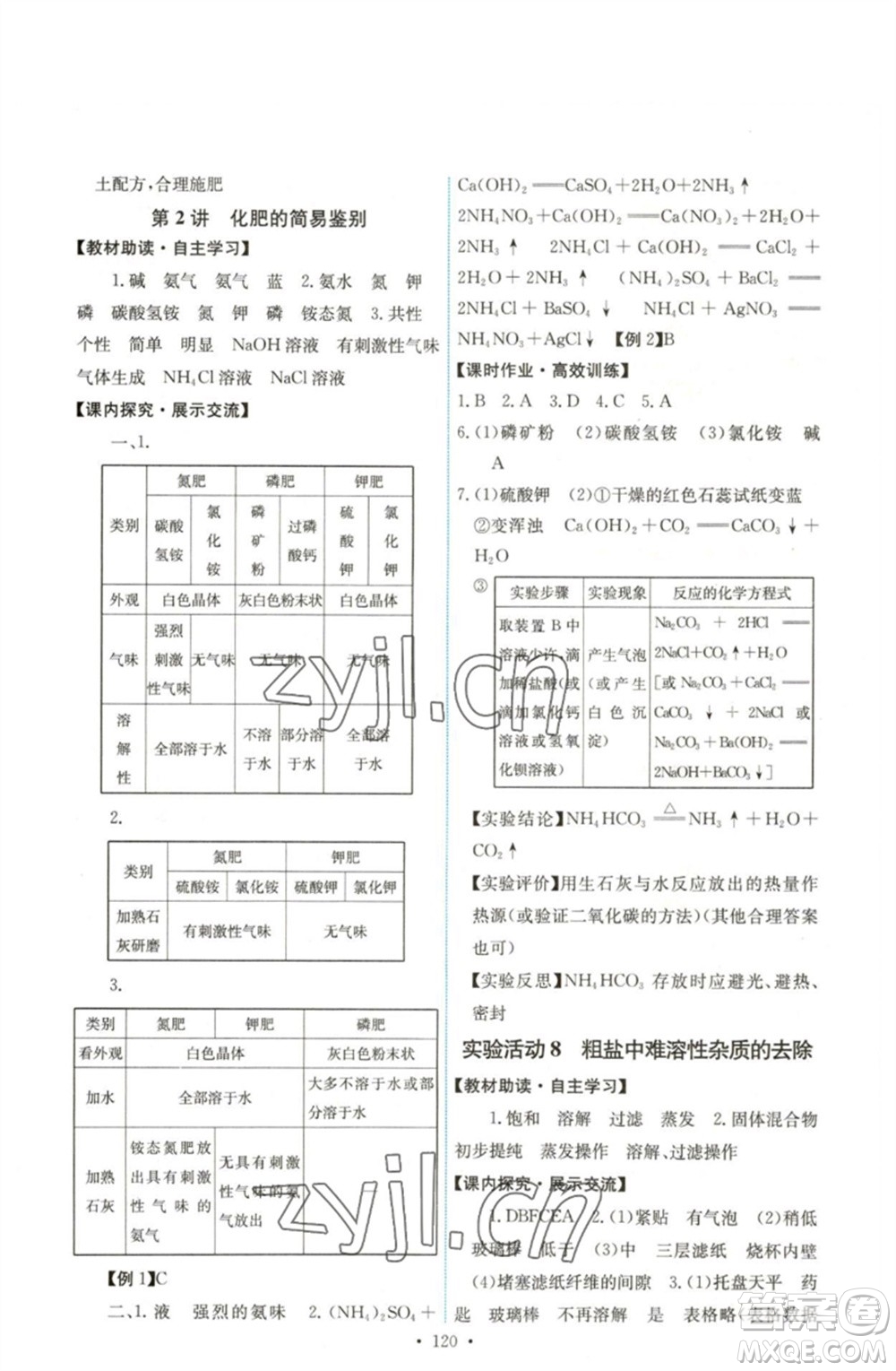 人民教育出版社2023能力培養(yǎng)與測試九年級化學(xué)下冊人教版湖南專版參考答案