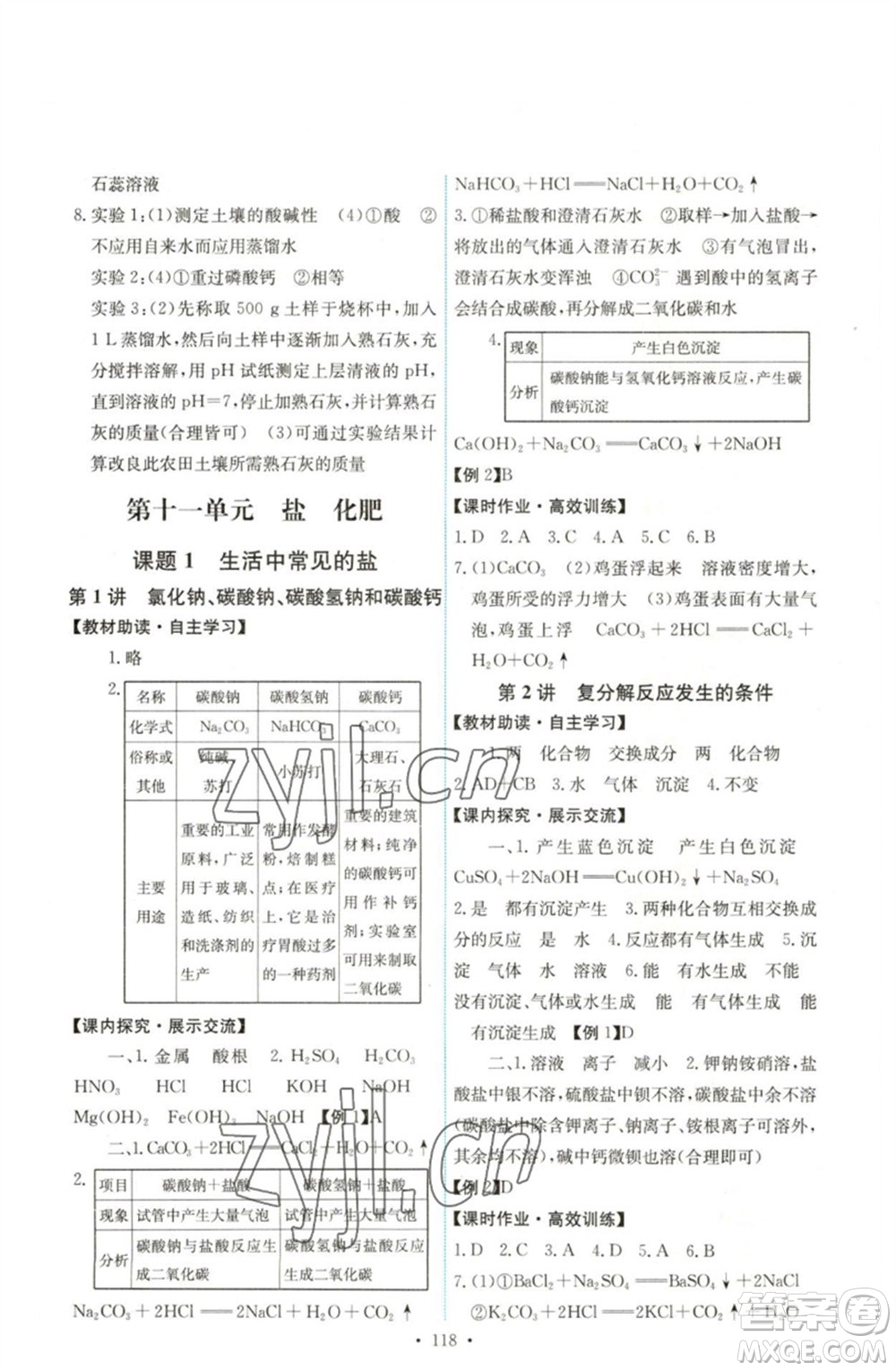 人民教育出版社2023能力培養(yǎng)與測試九年級化學(xué)下冊人教版湖南專版參考答案