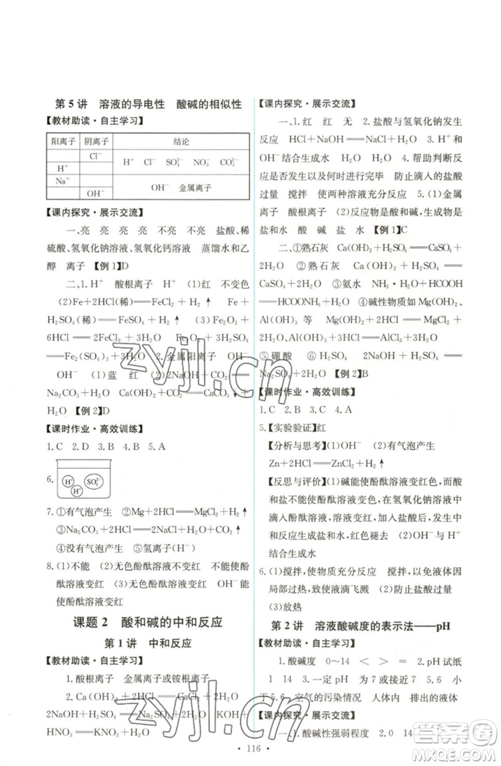 人民教育出版社2023能力培養(yǎng)與測試九年級化學(xué)下冊人教版湖南專版參考答案