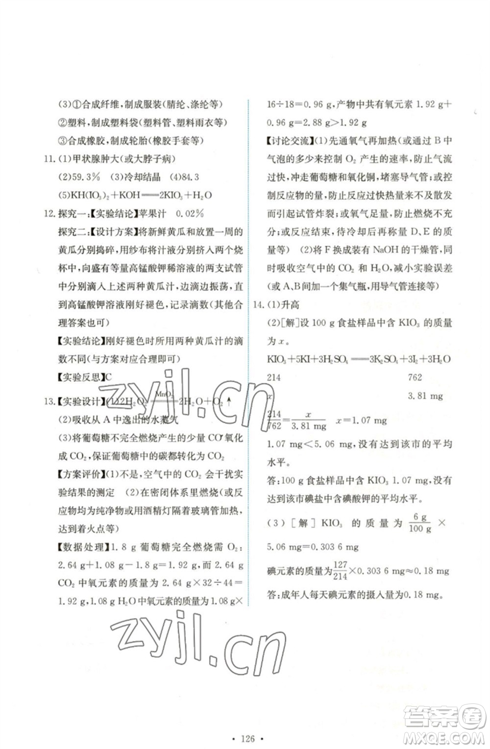 人民教育出版社2023能力培養(yǎng)與測試九年級化學(xué)下冊人教版湖南專版參考答案