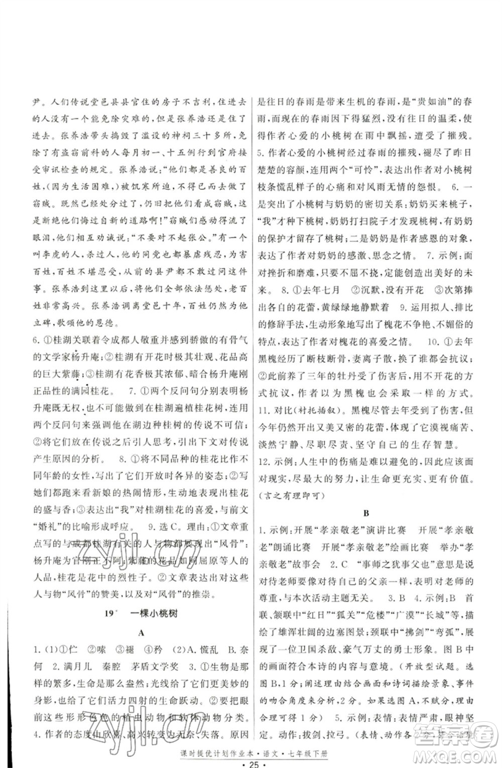 福建人民出版社2023課時提優(yōu)計劃作業(yè)本七年級語文下冊人教版參考答案