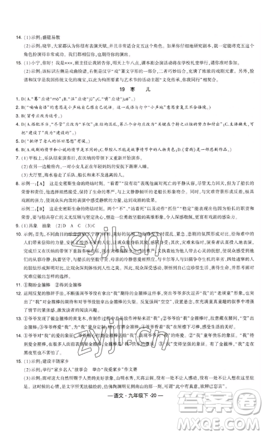 寧夏人民教育出版社2023經(jīng)綸學(xué)典課時(shí)作業(yè)九年級(jí)下冊(cè)語(yǔ)文人教版答案