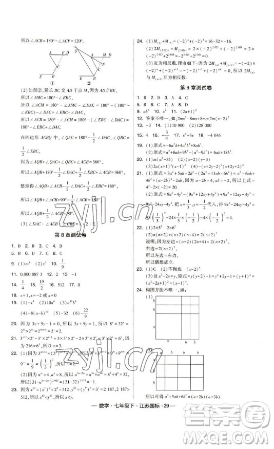 寧夏人民教育出版社2023經(jīng)綸學(xué)典課時作業(yè)七年級下冊數(shù)學(xué)江蘇國標(biāo)版答案