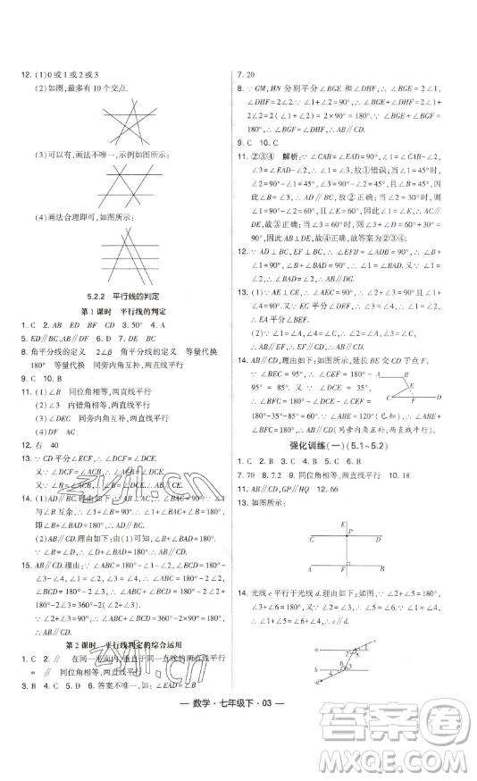 河海大學出版社2023經(jīng)綸學典課時作業(yè)七年級下冊數(shù)學人教版答案