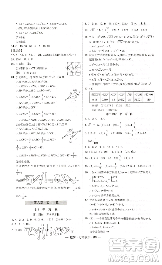 河海大學出版社2023經(jīng)綸學典課時作業(yè)七年級下冊數(shù)學人教版答案