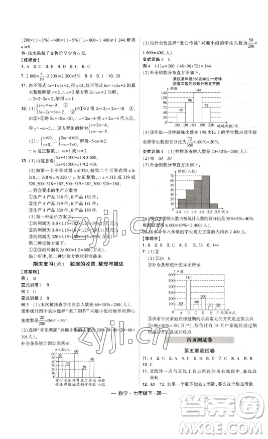 河海大學出版社2023經(jīng)綸學典課時作業(yè)七年級下冊數(shù)學人教版答案