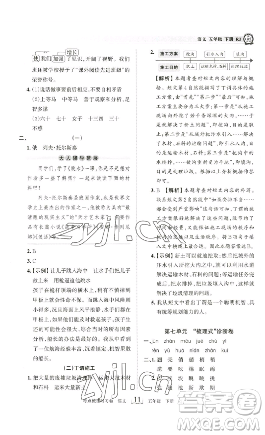 江西人民出版社2023王朝霞考點(diǎn)梳理時(shí)習(xí)卷五年級(jí)下冊(cè)語文人教版答案