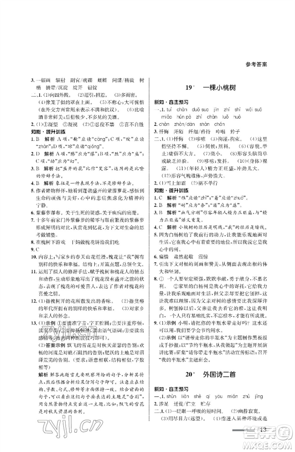 甘肅少年兒童出版社2023語文配套綜合練習(xí)七年級下冊人教版參考答案