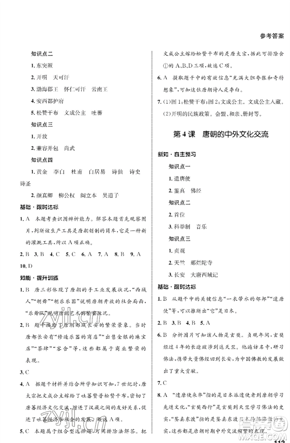 甘肅教育出版社2023歷史配套綜合練習(xí)七年級(jí)下冊(cè)人教版參考答案