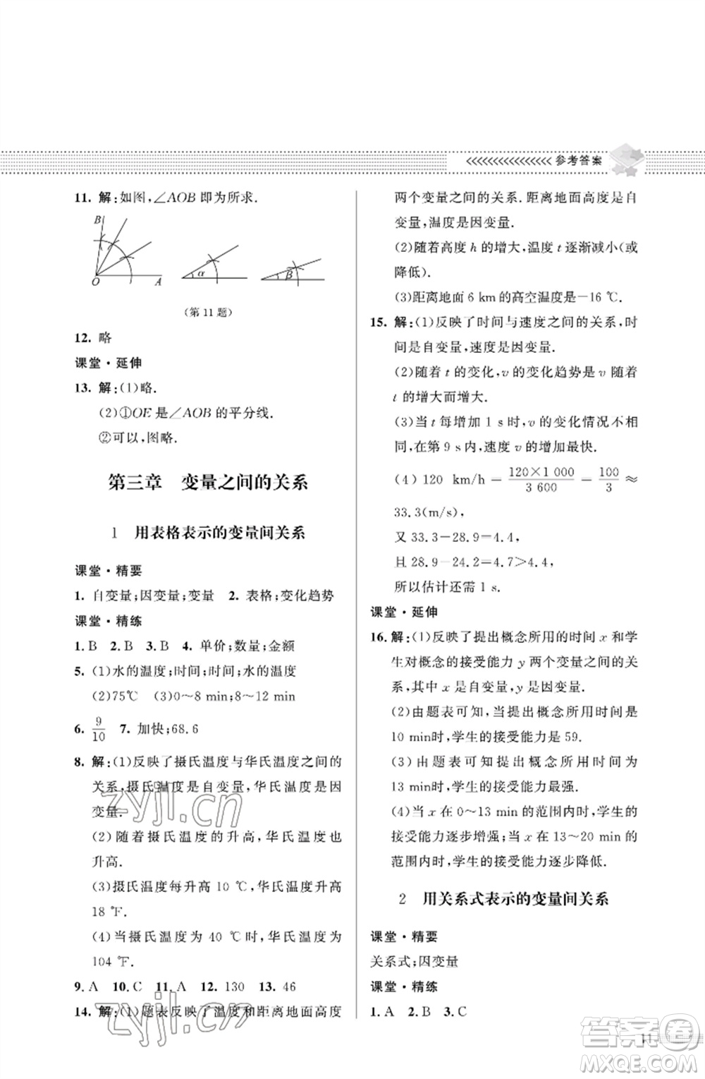 北京師范大學(xué)出版社2023數(shù)學(xué)配套綜合練習(xí)七年級(jí)下冊(cè)北師大版參考答案