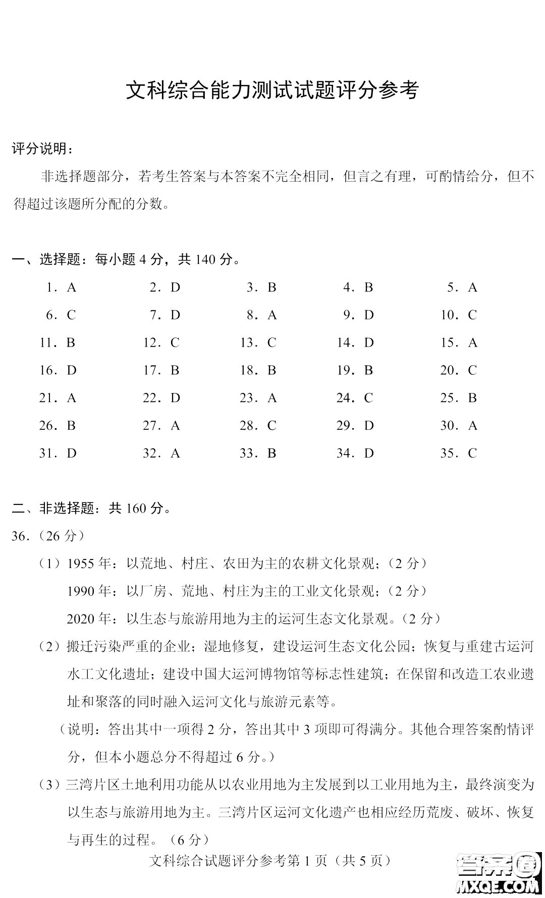 2023四省聯(lián)考高三適應(yīng)性能力測試卷文科綜合試卷答案