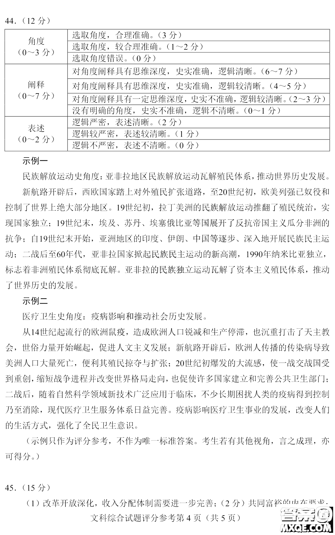 2023四省聯(lián)考高三適應(yīng)性能力測試卷文科綜合試卷答案