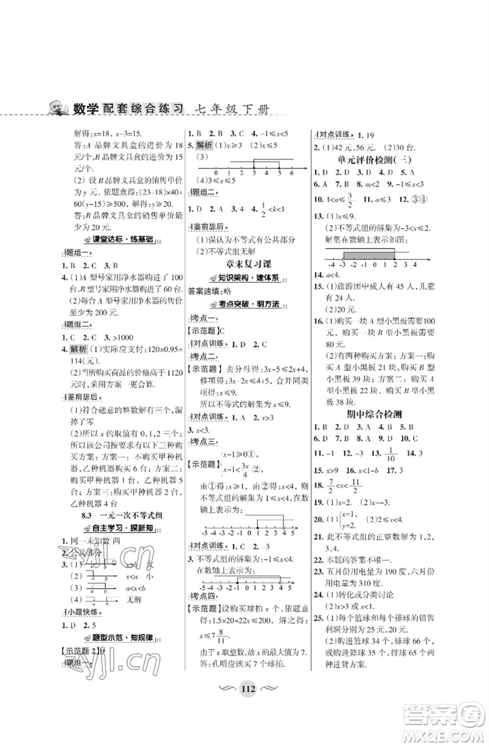 甘肅文化出版社2023數(shù)學(xué)配套綜合練習(xí)七年級(jí)下冊(cè)華師大版參考答案