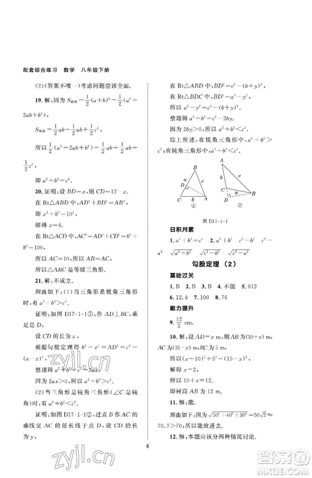 北京師范大學(xué)出版社2023數(shù)學(xué)配套綜合練習(xí)八年級(jí)下冊(cè)人教版參考答案