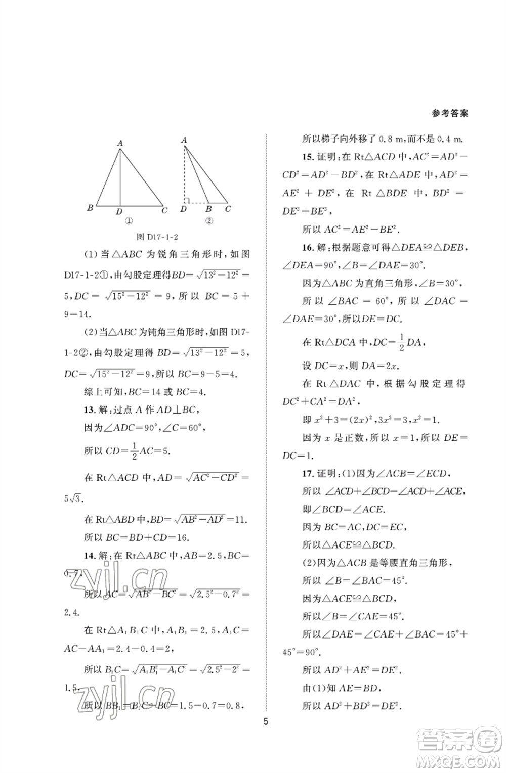 北京師范大學(xué)出版社2023數(shù)學(xué)配套綜合練習(xí)八年級(jí)下冊(cè)人教版參考答案