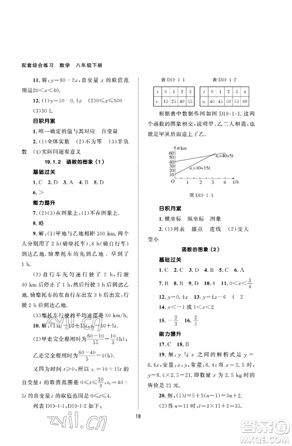 北京師范大學(xué)出版社2023數(shù)學(xué)配套綜合練習(xí)八年級(jí)下冊(cè)人教版參考答案