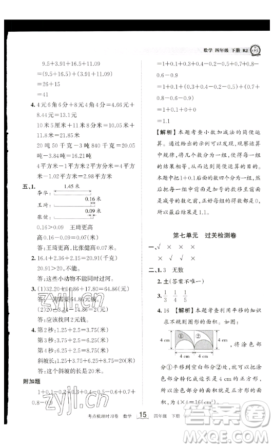 江西人民出版社2023王朝霞考點(diǎn)梳理時(shí)習(xí)卷四年級(jí)下冊(cè)數(shù)學(xué)人教版答案