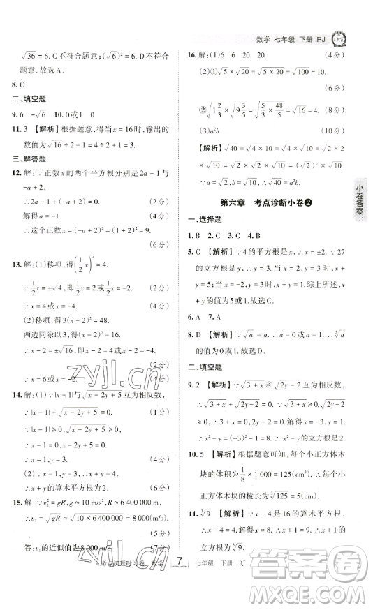 江西人民出版社2023王朝霞考點(diǎn)梳理時(shí)習(xí)卷七年級(jí)下冊(cè)數(shù)學(xué)人教版答案