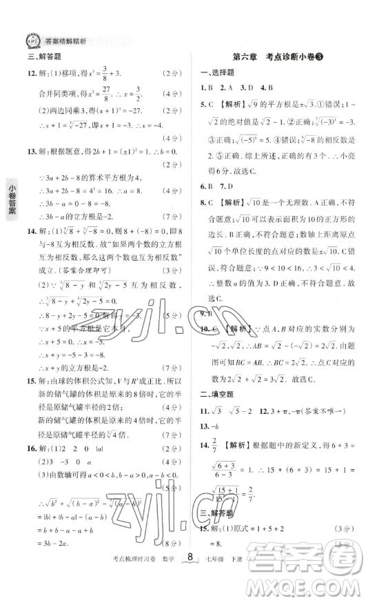 江西人民出版社2023王朝霞考點(diǎn)梳理時(shí)習(xí)卷七年級(jí)下冊(cè)數(shù)學(xué)人教版答案