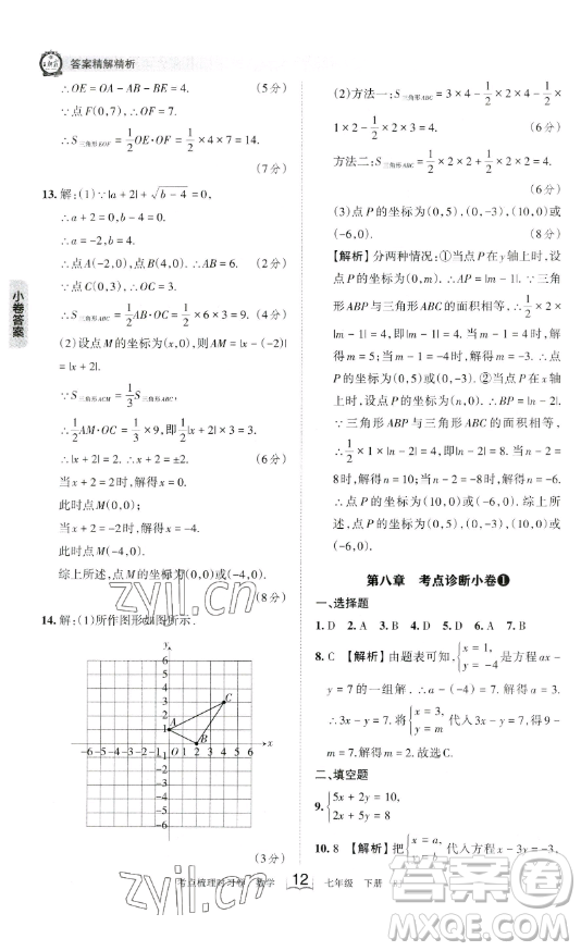 江西人民出版社2023王朝霞考點(diǎn)梳理時(shí)習(xí)卷七年級(jí)下冊數(shù)學(xué)人教版答案