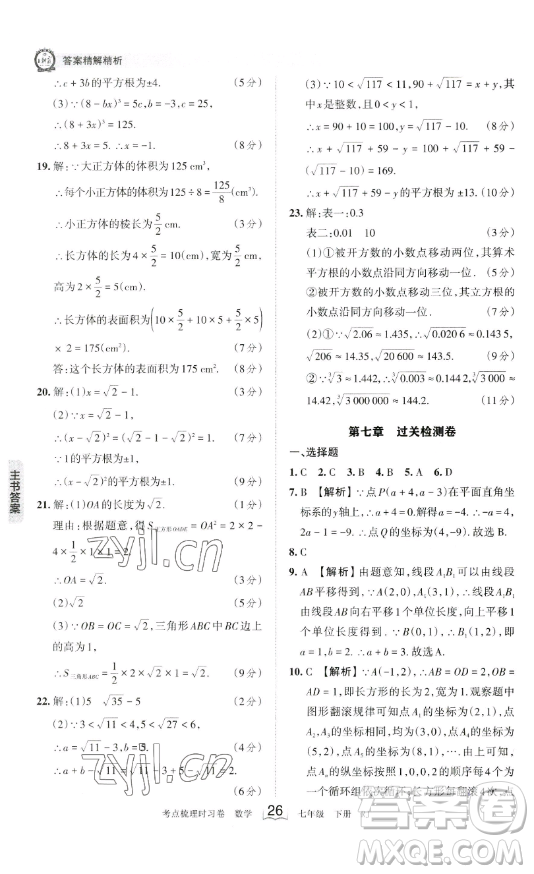 江西人民出版社2023王朝霞考點(diǎn)梳理時(shí)習(xí)卷七年級(jí)下冊數(shù)學(xué)人教版答案