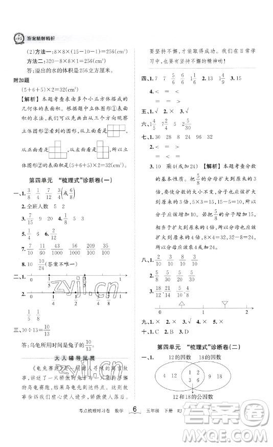 江西人民出版社2023王朝霞考點梳理時習卷五年級下冊數(shù)學人教版答案