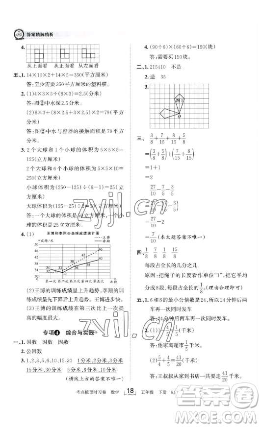 江西人民出版社2023王朝霞考點梳理時習卷五年級下冊數(shù)學人教版答案