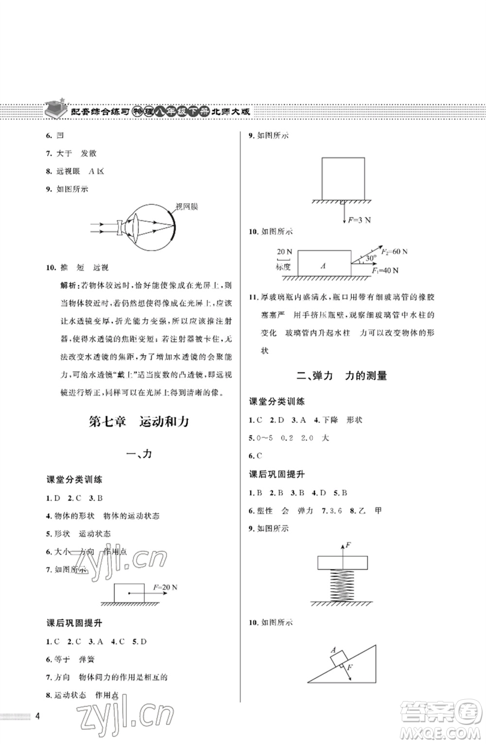 北京師范大學出版社2023物理配套綜合練習八年級下冊北師大版參考答案