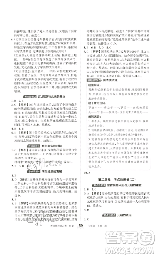 江西人民出版社2023王朝霞考點梳理時習卷七年級下冊歷史人教版答案